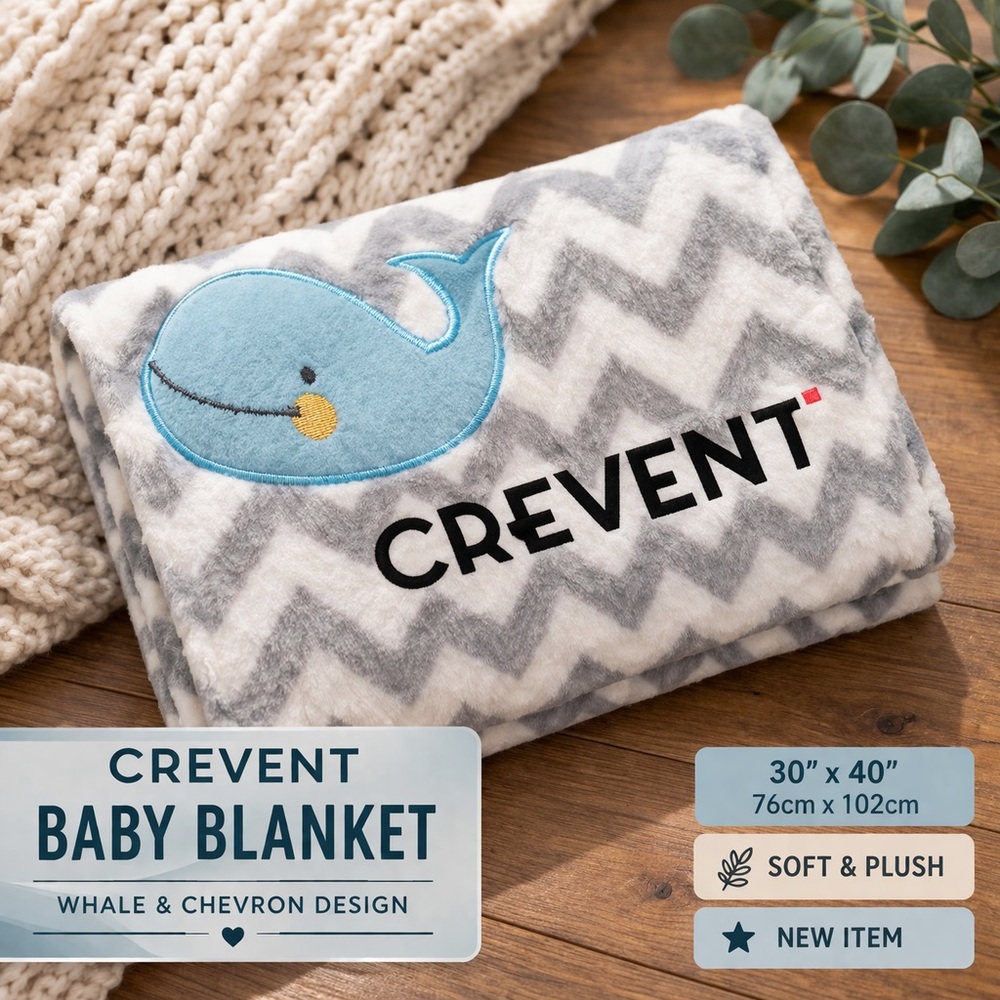 Crevent Baby Whale Chevron Plush Throw Blanket - White & Light Blue